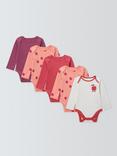 John Lewis Baby Apples Long Sleeve Bodysuits, Pack of 5, Pink Multi