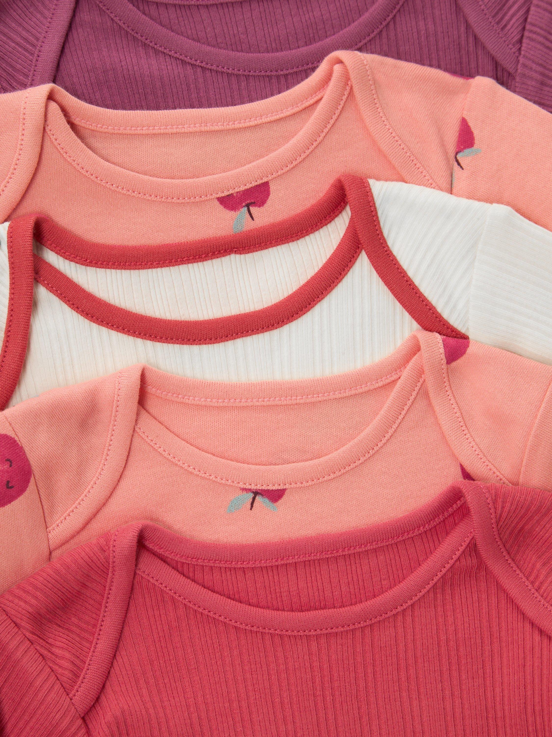 Product image 3 of 3, which shows John Lewis Baby Apples Long Sleeve Bodysuits, Pack of 5, Pink Multi, Newborn