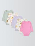 John Lewis Baby Pointelle Butterfly Long Sleeve Bodysuits, Pack of 5, Pink Multi