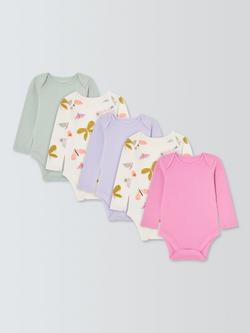 John Lewis Baby Pointelle Butterfly Long Sleeve Bodysuits, Pack of 5, Pink Multi, Pink Multi