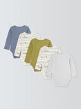 John Lewis Baby Loch Ness Waffle Long Sleeve Bodysuits, Pack of 5, Grey Multi