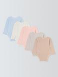 John Lewis Baby Pointelle Long Sleeve Bodysuit, Pack of 5, Pink Multi