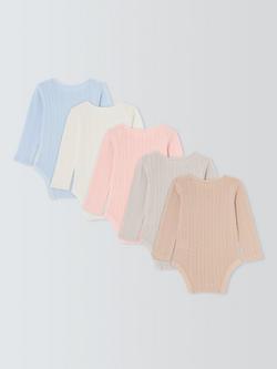 John Lewis Baby Pointelle Long Sleeve Bodysuit, Pack of 5, Pink Multi - view 2, Pink Multi