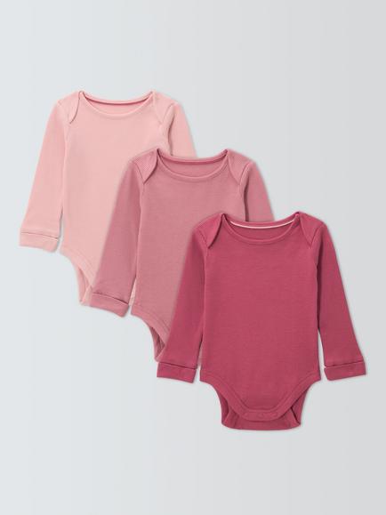 John Lewis Baby Ribbed Bodysuits, Pack of 3, Pink, Pink Multi