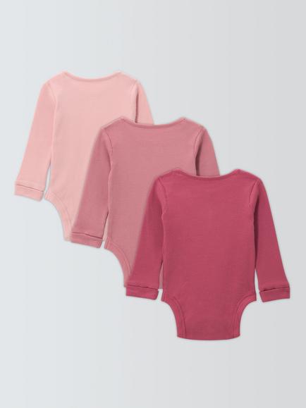 John Lewis Baby Ribbed Bodysuits, Pack of 3, Pink - view 2, Pink Multi