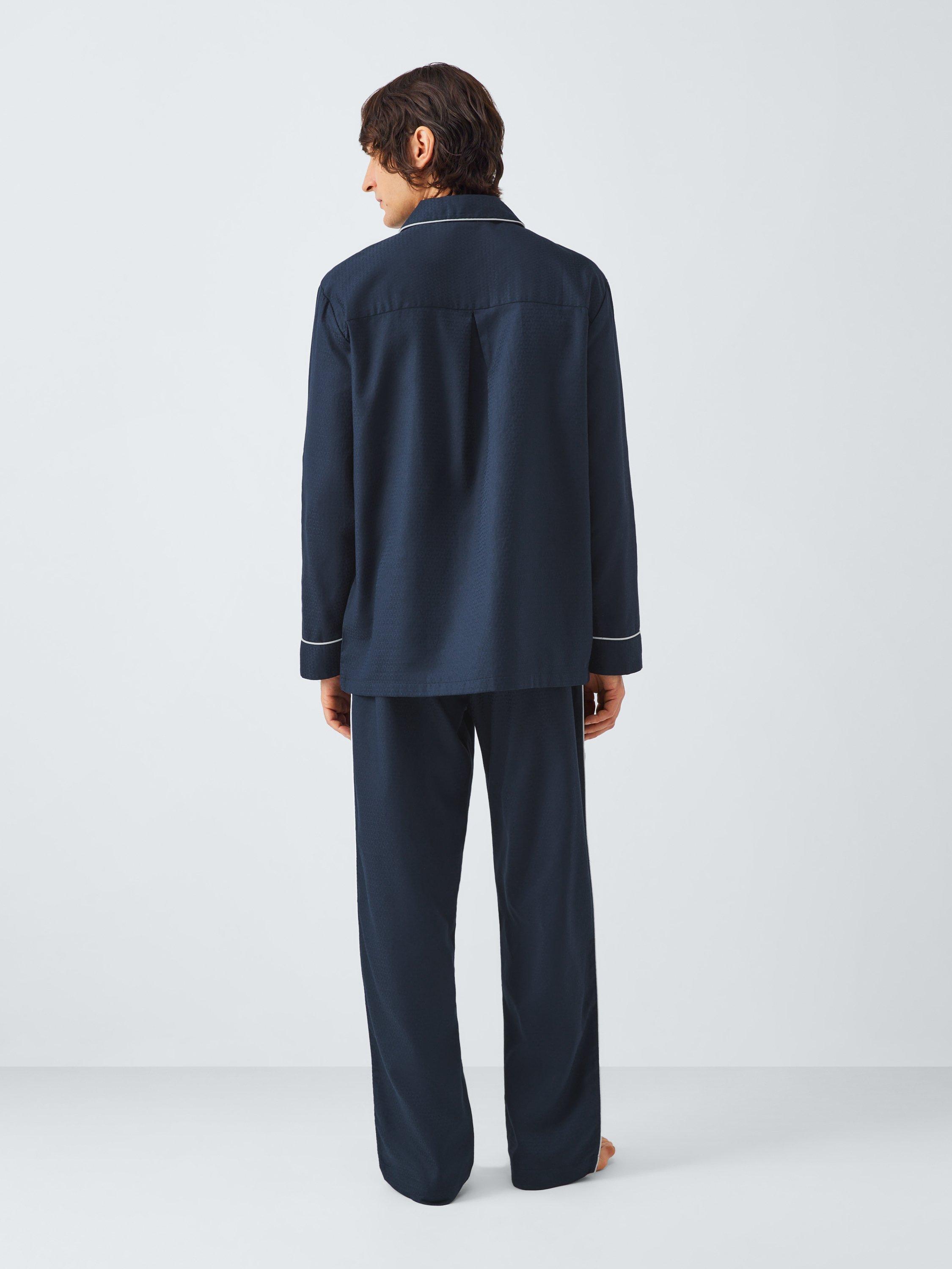 Product image 2 of 5, which shows John Lewis Organic Cotton Jacquard Pyjama Set, Blue Navy, S