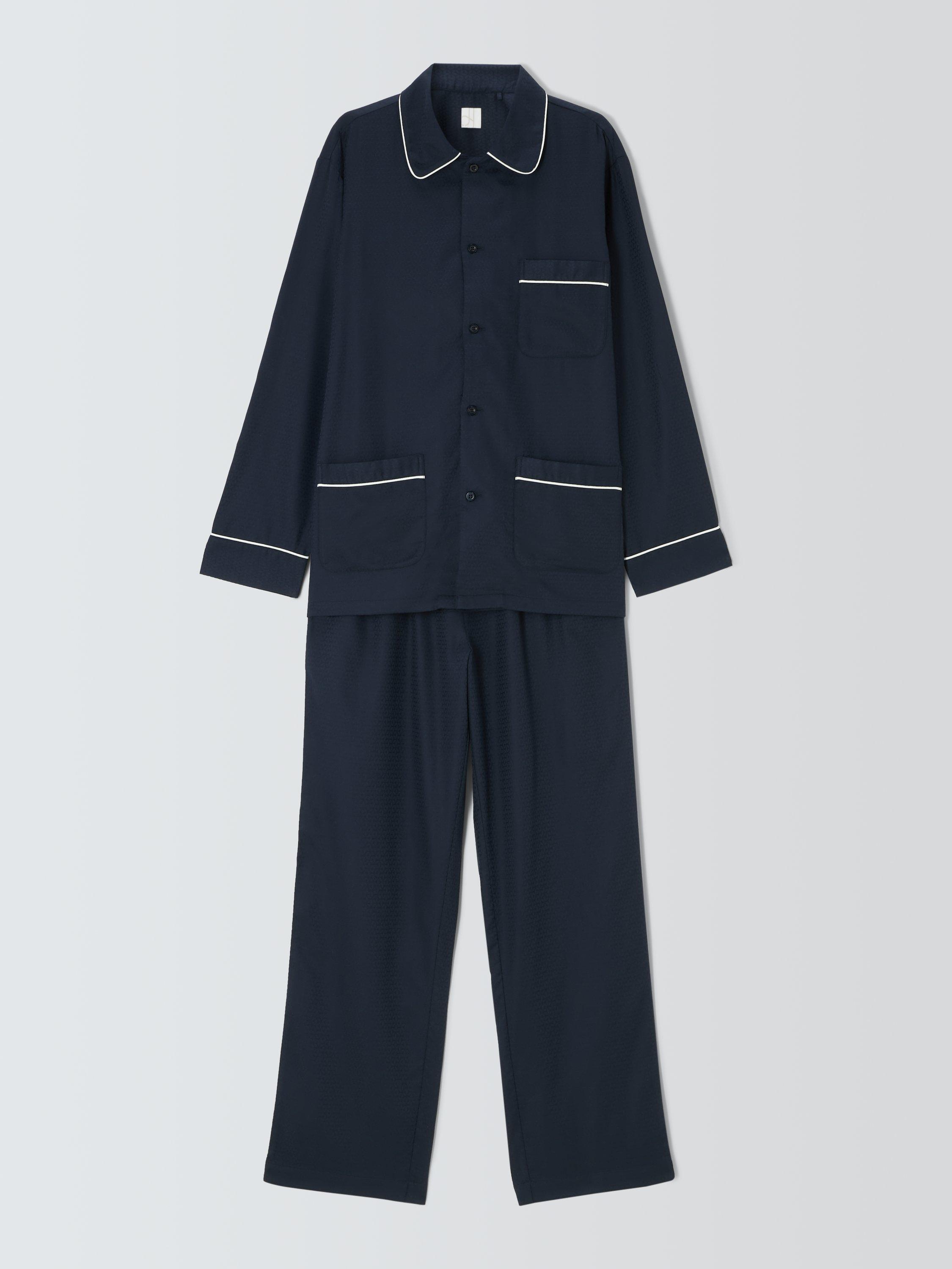 Product image 4 of 5, which shows John Lewis Organic Cotton Jacquard Pyjama Set, Blue Navy, S