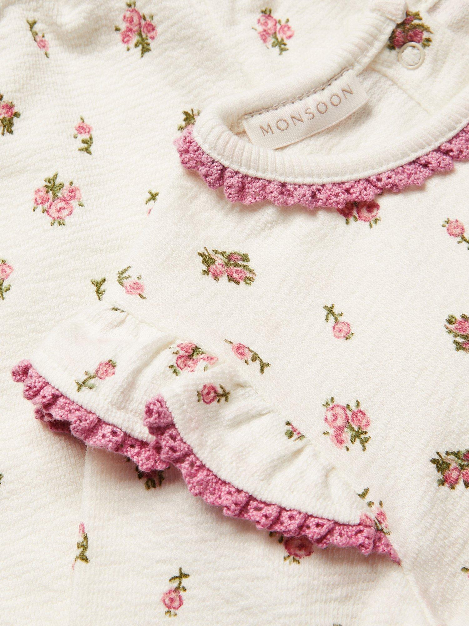Product image 3 of 3, which shows Monsoon Baby Floral Frill Sweatshirt & Joggers Set, Ivory, 3-6 months
