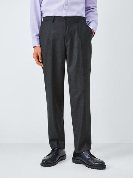 John Lewis Flannel Wool Relaxed Fit Trousers, Dark Grey, Dark Grey
