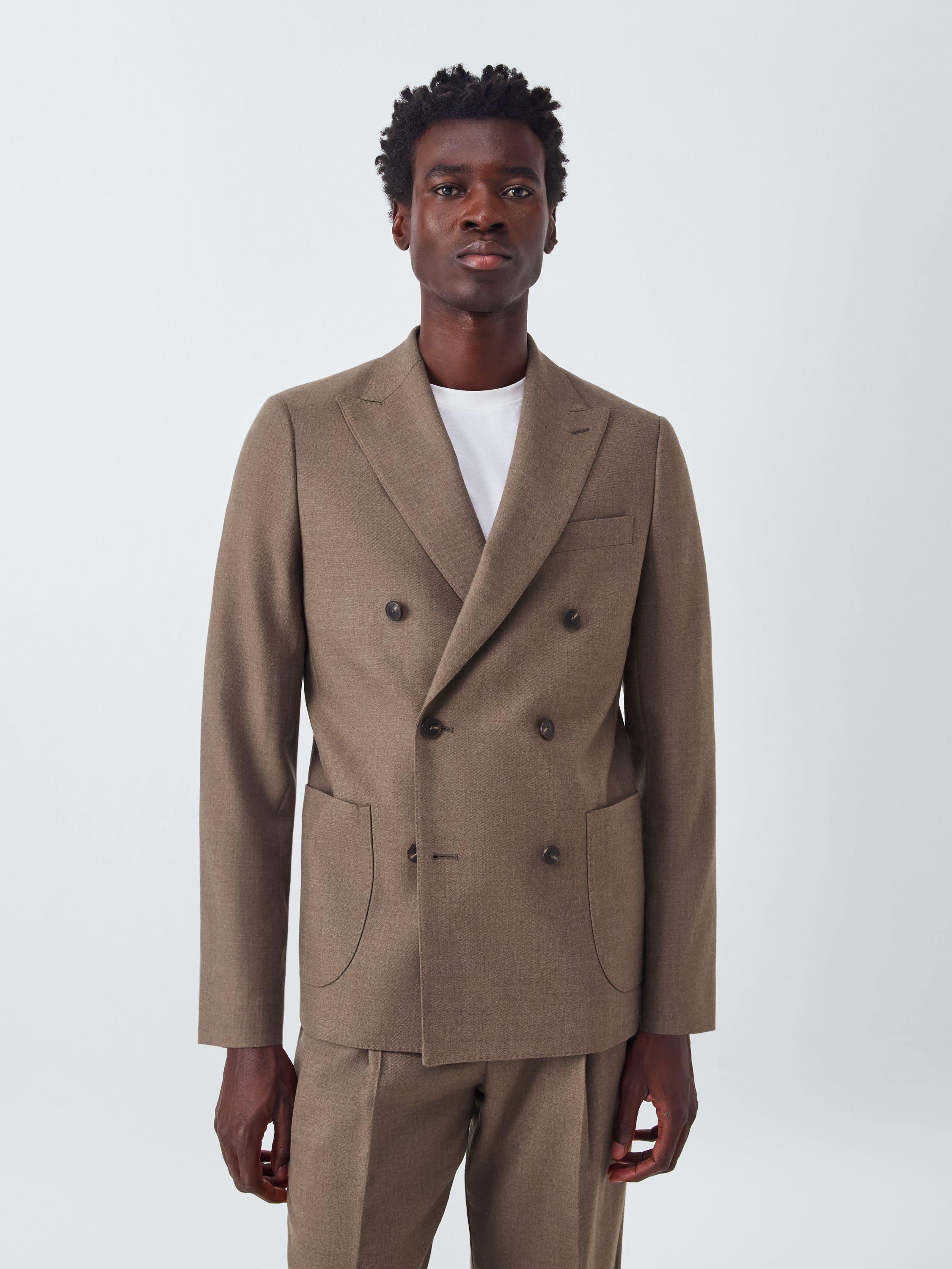 Product image 1 of 7, which shows John Lewis Wool Flannel Boxy Fit Double Breasted Suit Jacket, Natural, 36R