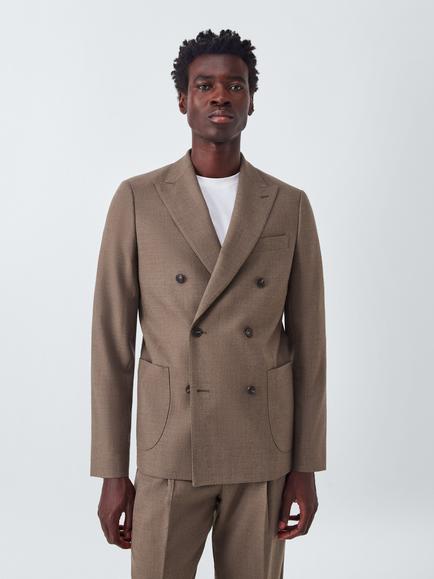 John Lewis Wool Flannel Boxy Fit Double Breasted Suit Jacket, Natural, Natural