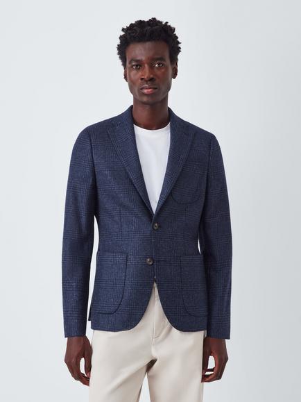 John Lewis Moon's Wool Check Regular Fit Blazer, Navy, Navy