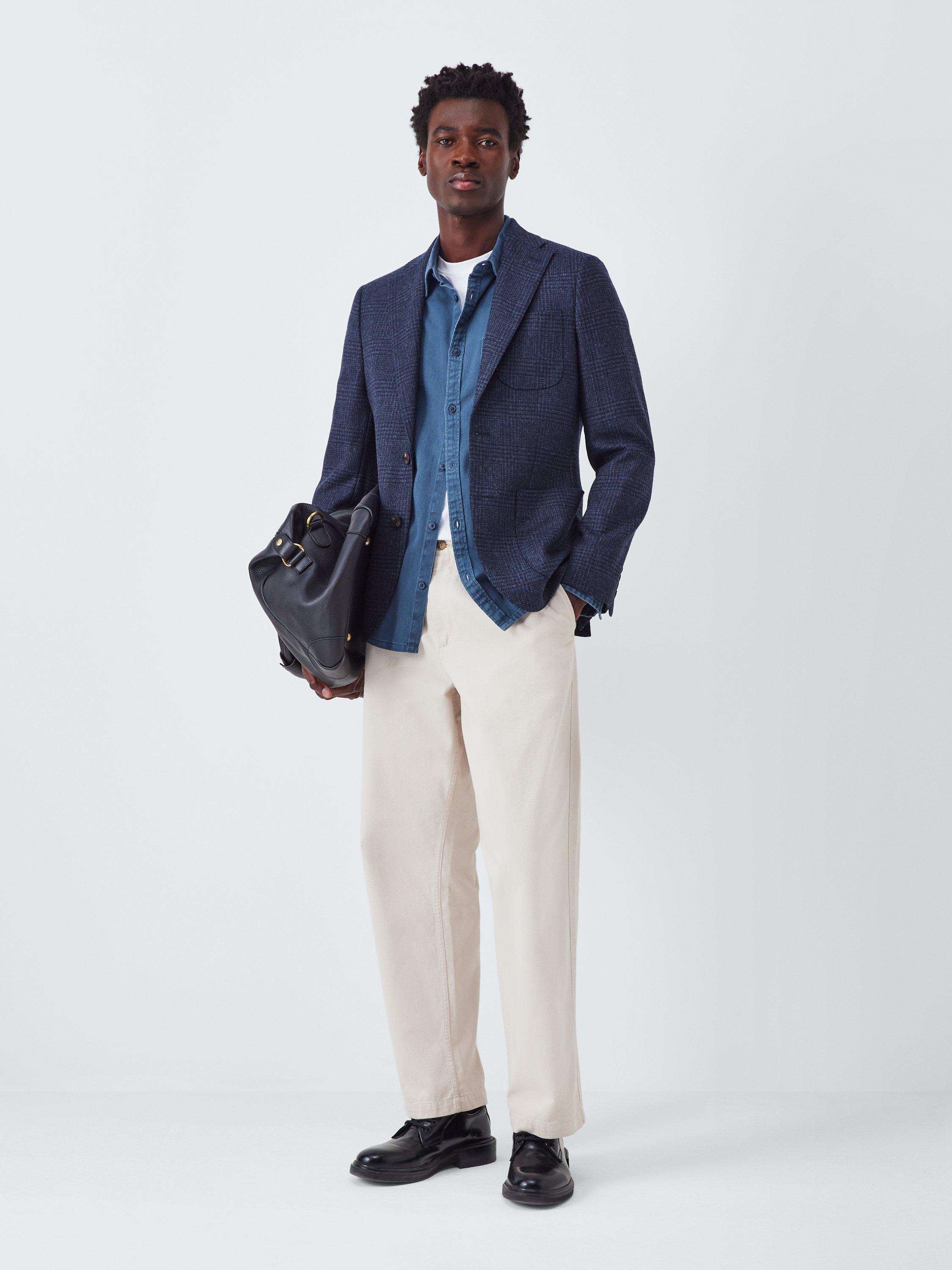 Product image 3 of 7, which shows John Lewis Moon's Wool Check Regular Fit Blazer, Navy, 38R
