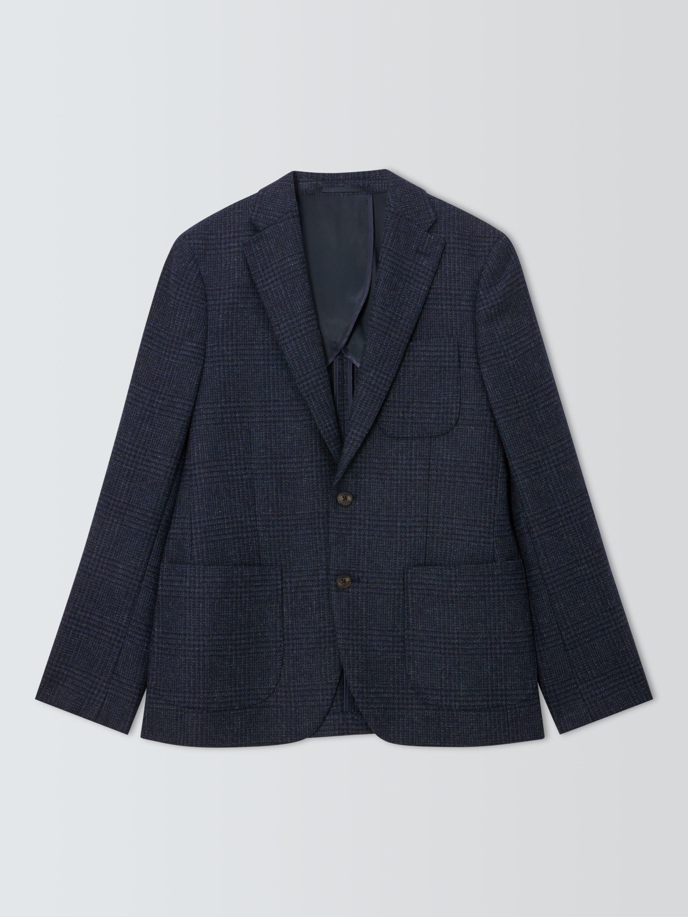 Product image 4 of 7, which shows John Lewis Moon's Wool Check Regular Fit Blazer, Navy, 38R