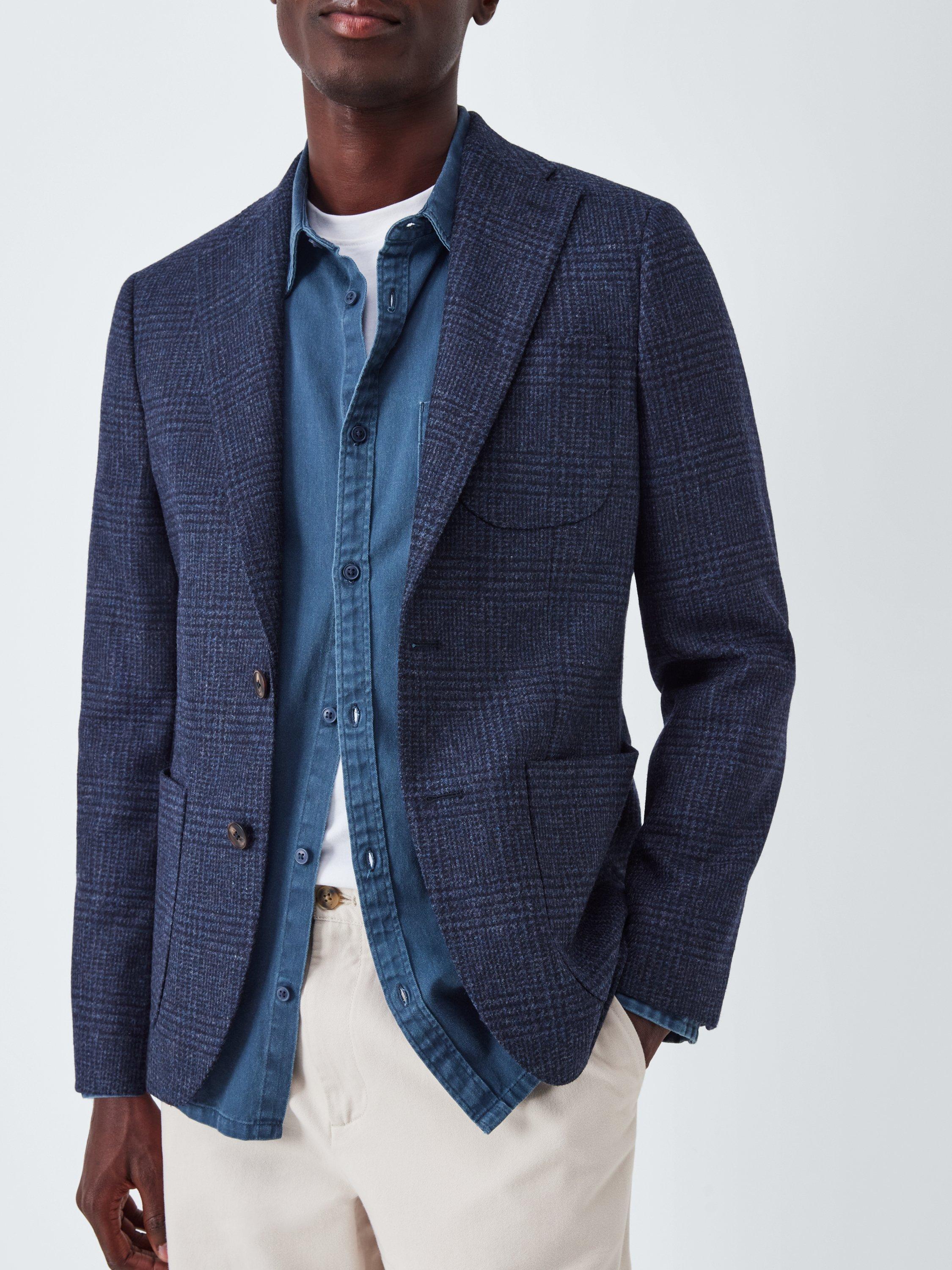 Product image 5 of 7, which shows John Lewis Moon's Wool Check Regular Fit Blazer, Navy, 38R