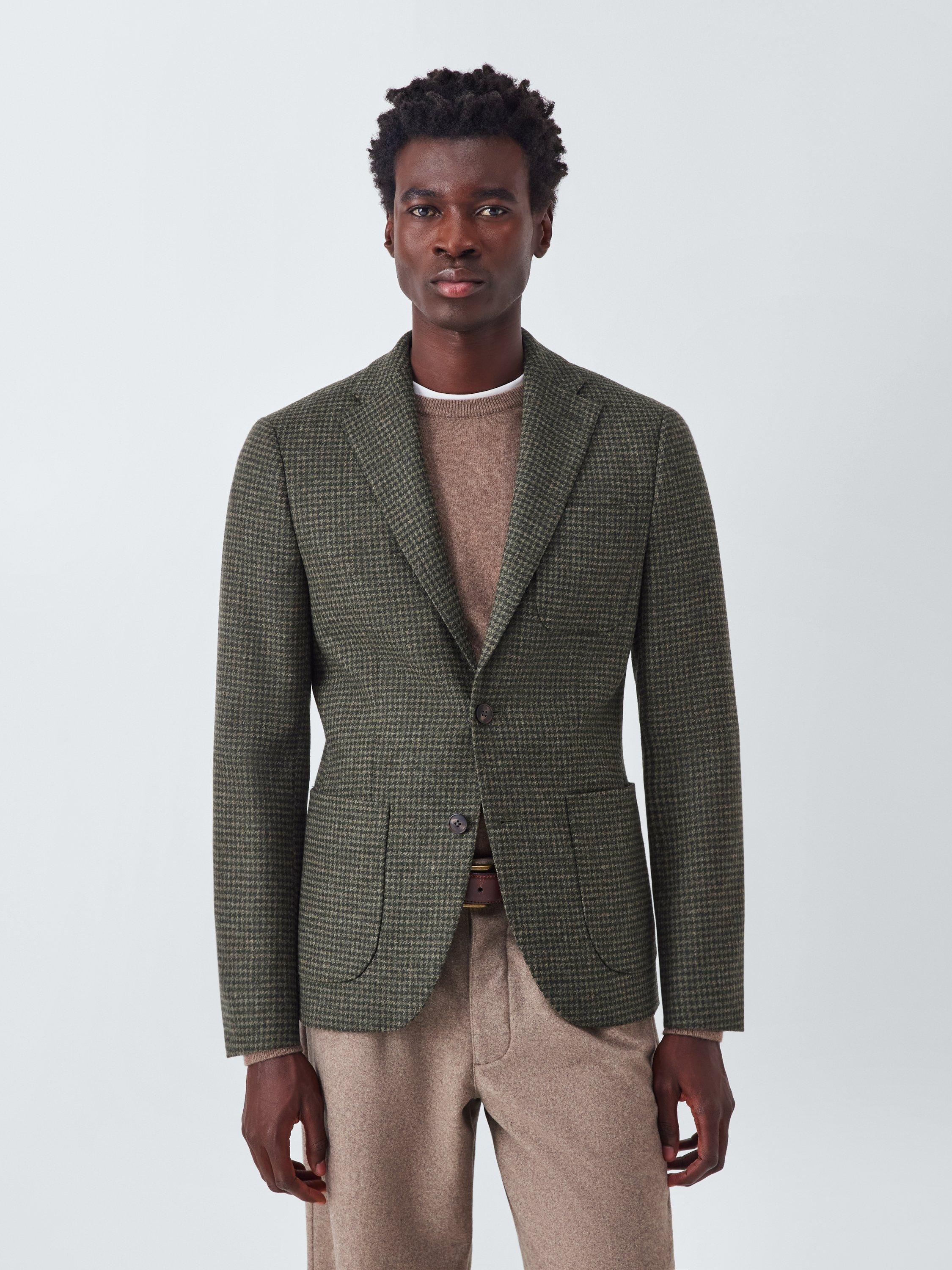 Product image 1 of 7, which shows John Lewis Moon's Wool Houndstooth Regular Fit Blazer, Green, 38R