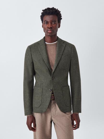 John Lewis Moon's Wool Houndstooth Regular Fit Blazer, Green, Green