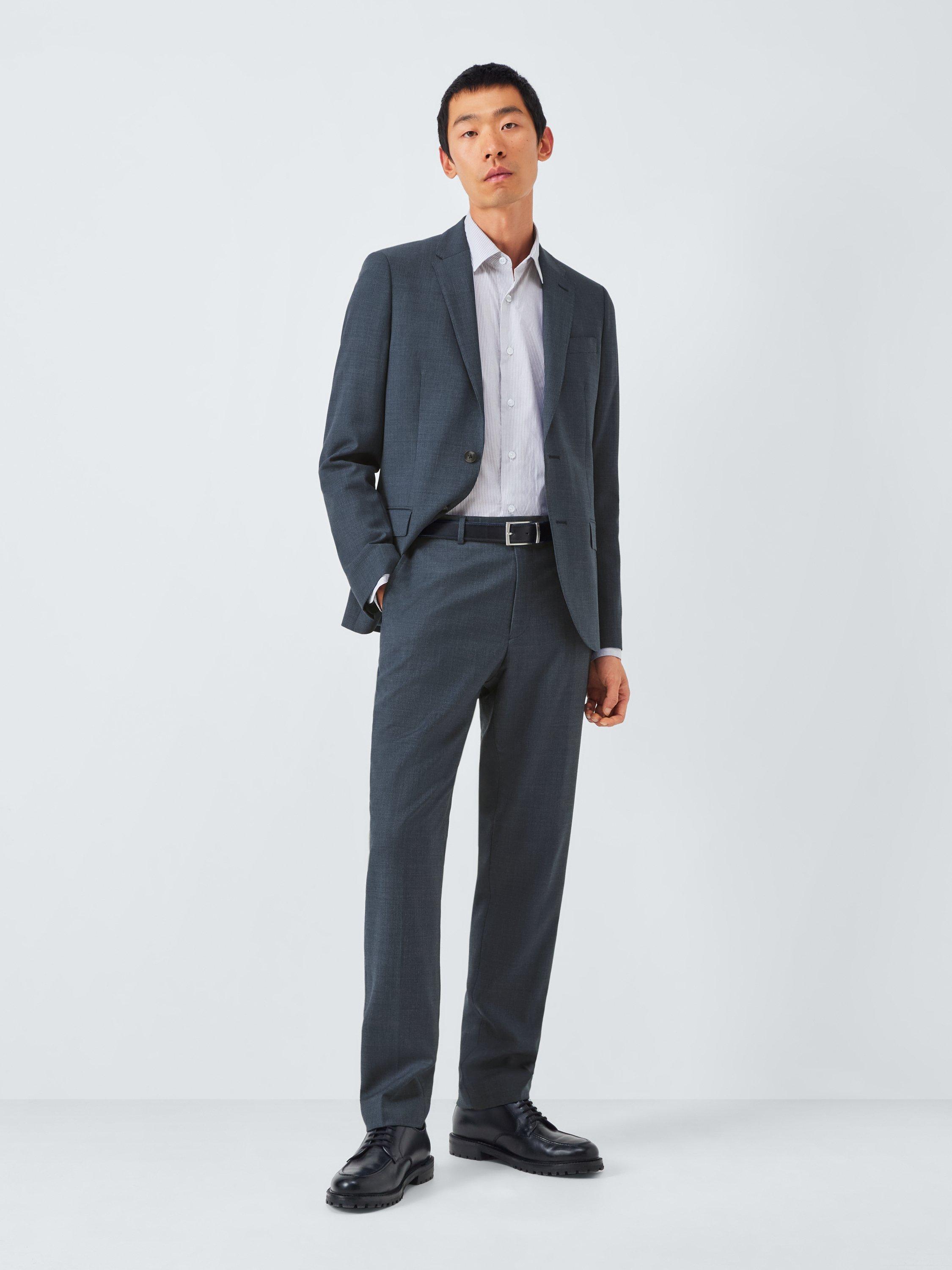 Product image 3 of 7, which shows John Lewis Semi Plain Slim Fit Wool Blend Suit Trousers, Navy, 30R