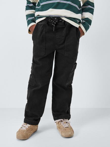 John Lewis Boy's Wide Leg Cargo Jeans, Washed Black Denim, Washed Black Denim