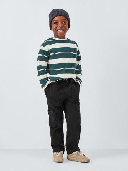 John Lewis Boy's Wide Leg Cargo Jeans, Washed Black Denim - view 2, Washed Black Denim