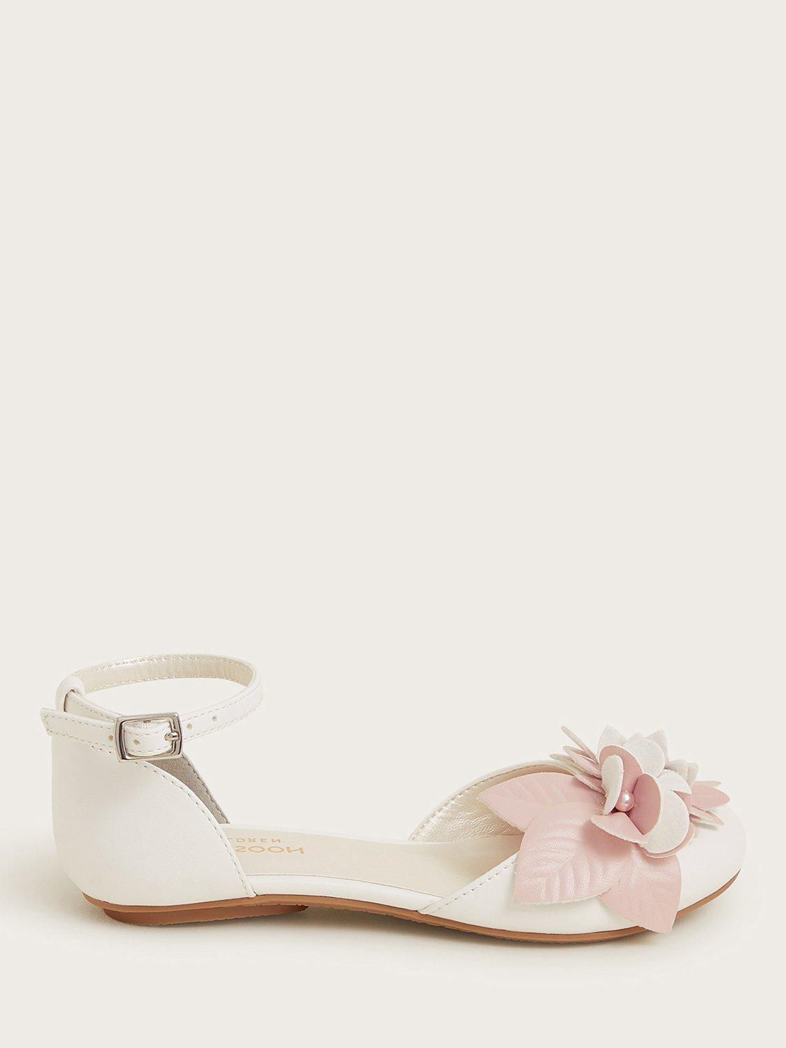 Product image 1 of 3, which shows Monsoon Kids' Two-Tone Ballerina Flat Shoes, White/Pink, 7 Jnr