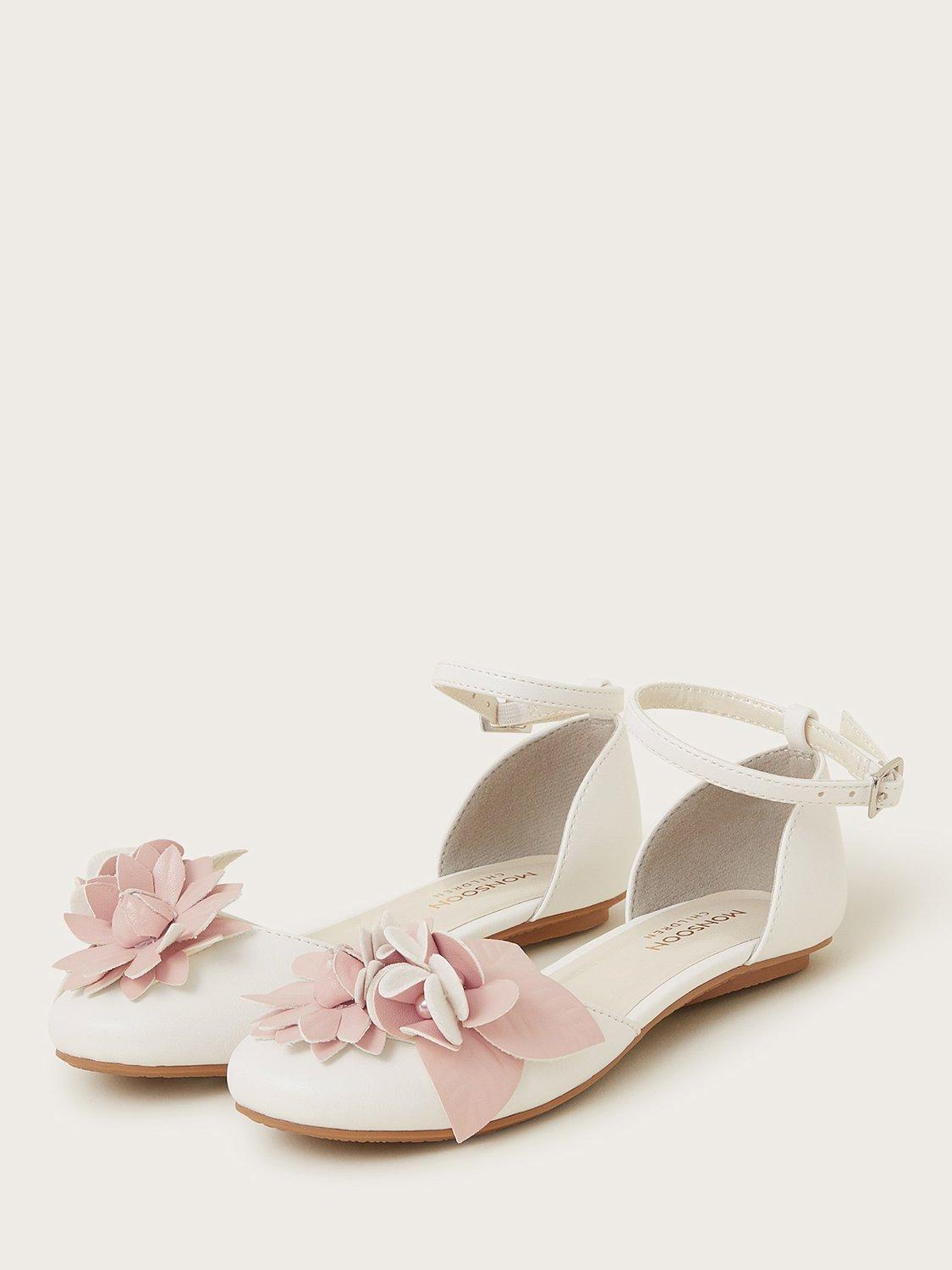 Product image 2 of 3, which shows Monsoon Kids' Two-Tone Ballerina Flat Shoes, White/Pink, 7 Jnr