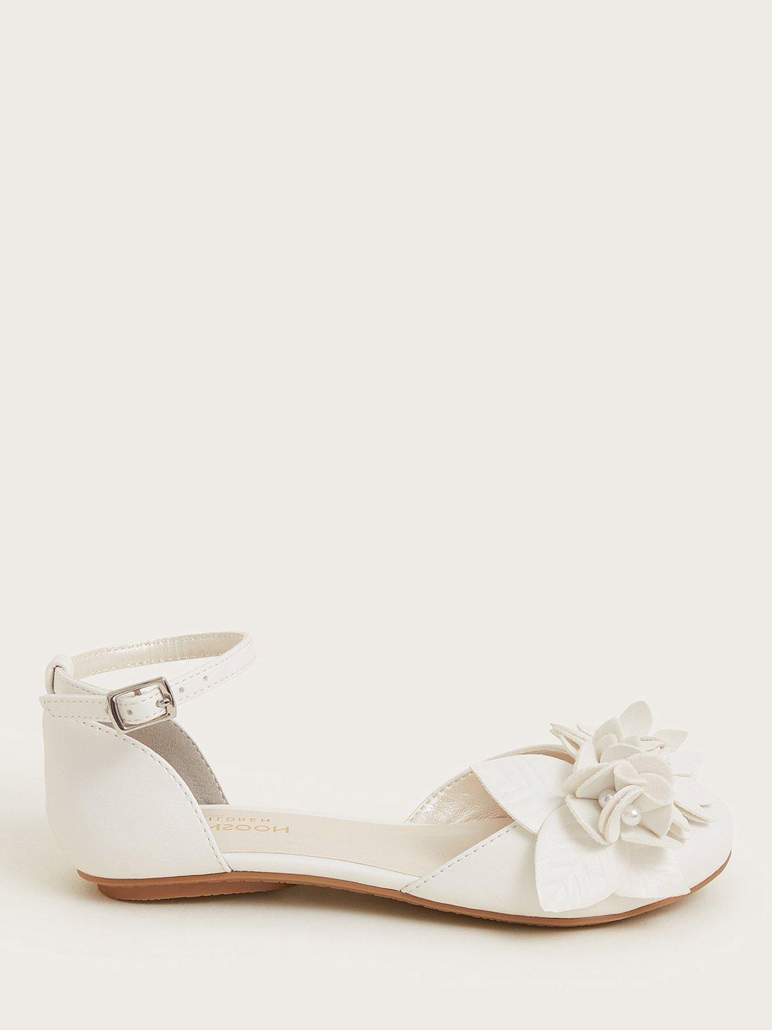 Product image 1 of 3, which shows Monsoon Kids' Flower Ballerina Flat Shoes, Ivory, 7 Jnr
