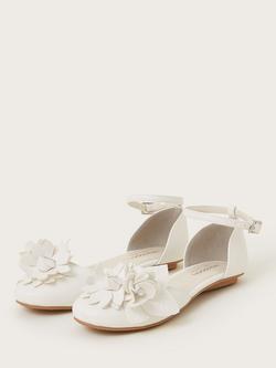 Monsoon Kids' Flower Ballerina Flat Shoes, Ivory - view 2, Ivory