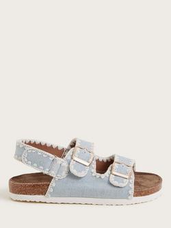 Monsoon Kids' Double Buckle Denim Sandals, Blue, Blue