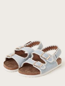 Monsoon Kids' Double Buckle Denim Sandals, Blue - view 2, Blue