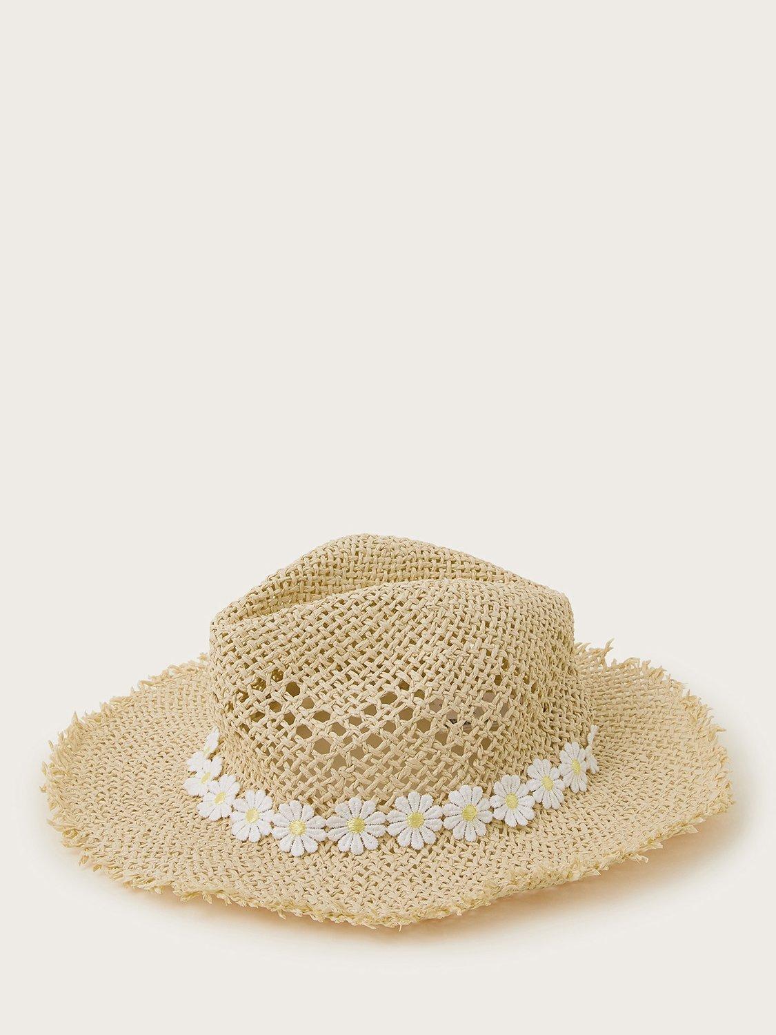 Product image 1 of 3, which shows Monsoon Kids' Floppy Floral Straw Hat, Beige/Multi, 6-13 years