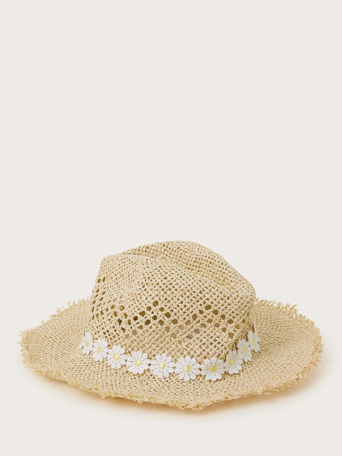 Product image 2 of 3, which shows Monsoon Kids' Floppy Floral Straw Hat, Beige/Multi, 6-13 years