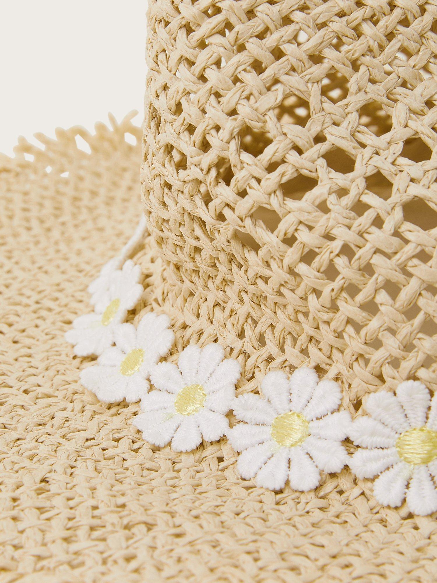 Product image 3 of 3, which shows Monsoon Kids' Floppy Floral Straw Hat, Beige/Multi, 6-13 years