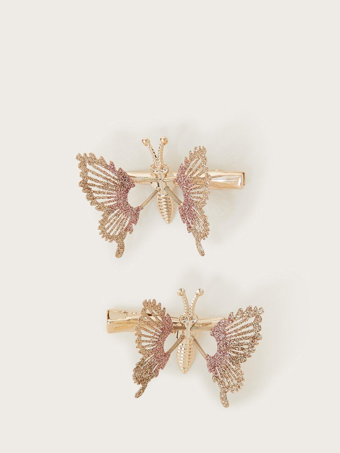 Product image 1 of 2, which shows Monsoon Kids' Butterfly Hair Clips, Pack of 2, Ivory, One Size