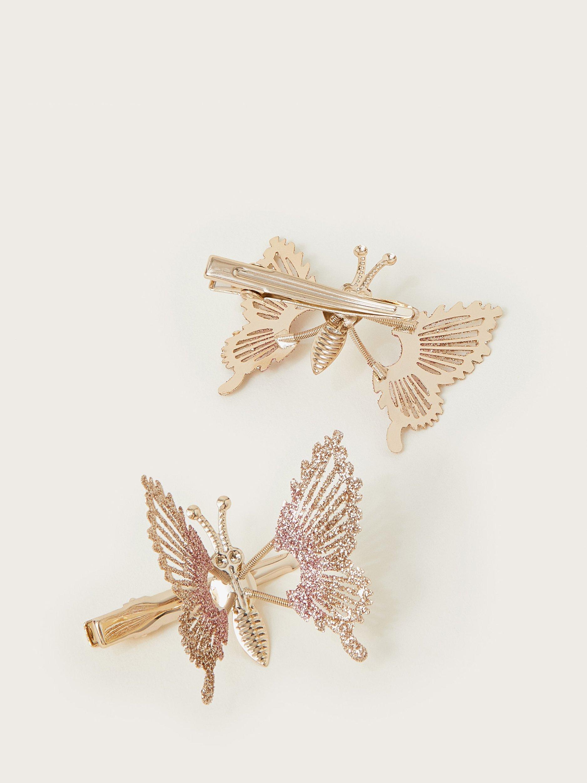 Product image 2 of 2, which shows Monsoon Kids' Butterfly Hair Clips, Pack of 2, Ivory, One Size