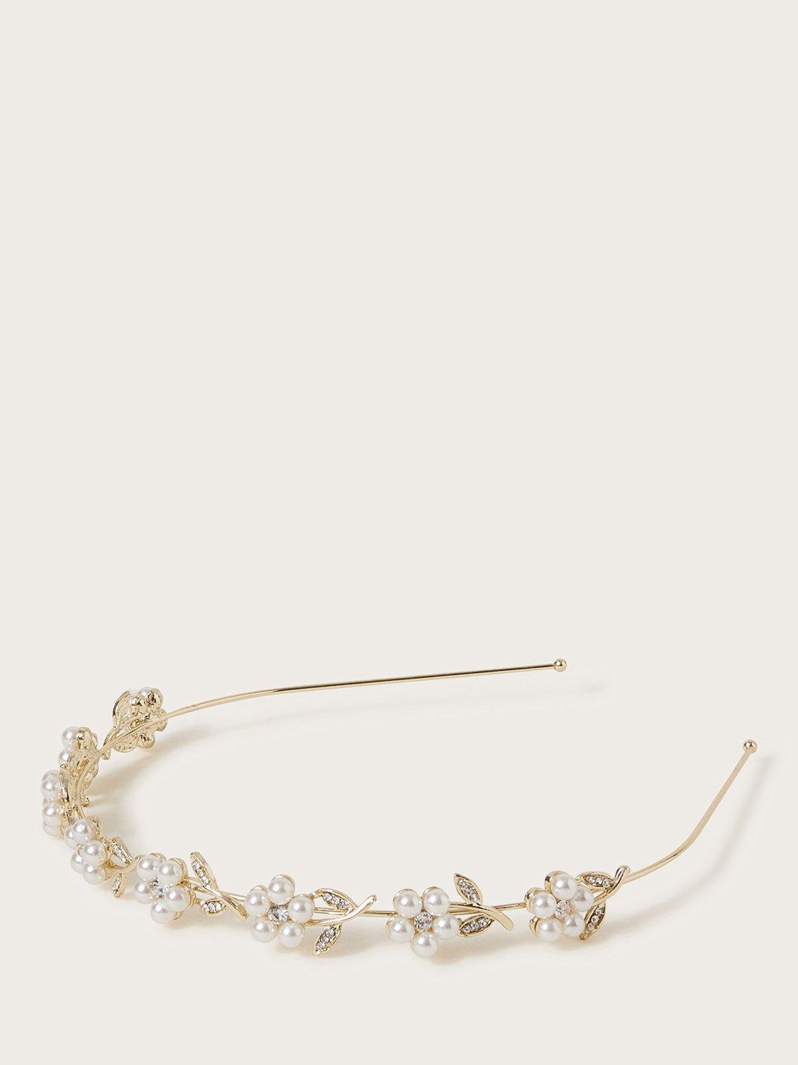 Product image 1 of 2, which shows Monsoon Kids' Beaded Flower Headband, Ivory, One Size