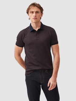 Rodd & Gunn Lynden Geo Print Premium Cotton Slim Fit Short Sleeve Polo Shirt, Midnight