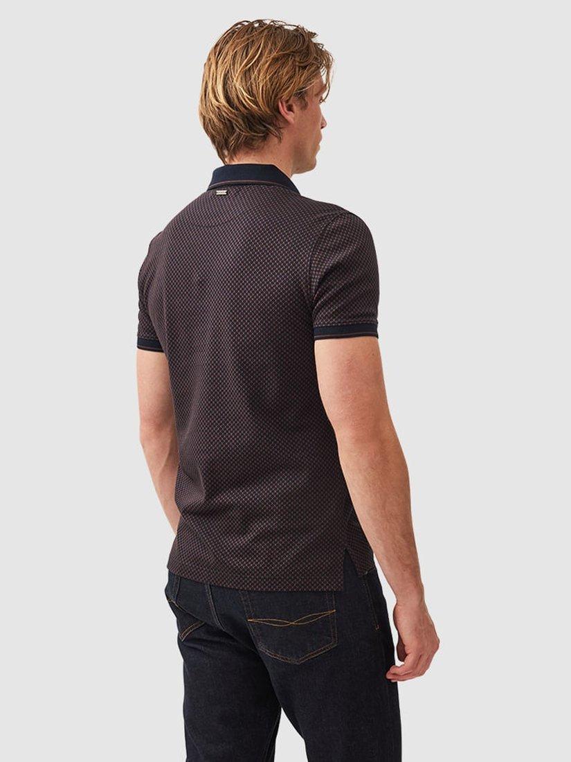 Product image 3 of 5, which shows Rodd & Gunn Lynden Geo Print Premium Cotton Slim Fit Short Sleeve Polo Shirt, Midnight, XS
