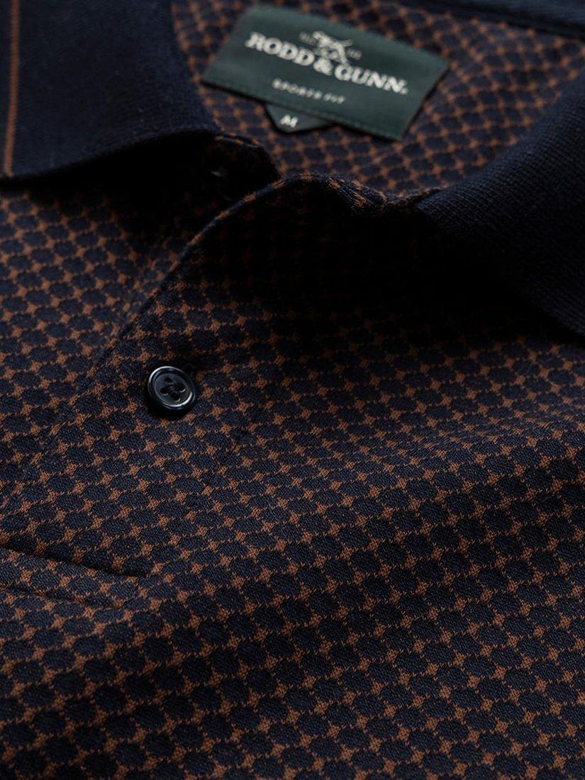 Product image 5 of 5, which shows Rodd & Gunn Lynden Geo Print Premium Cotton Slim Fit Short Sleeve Polo Shirt, Midnight, XS