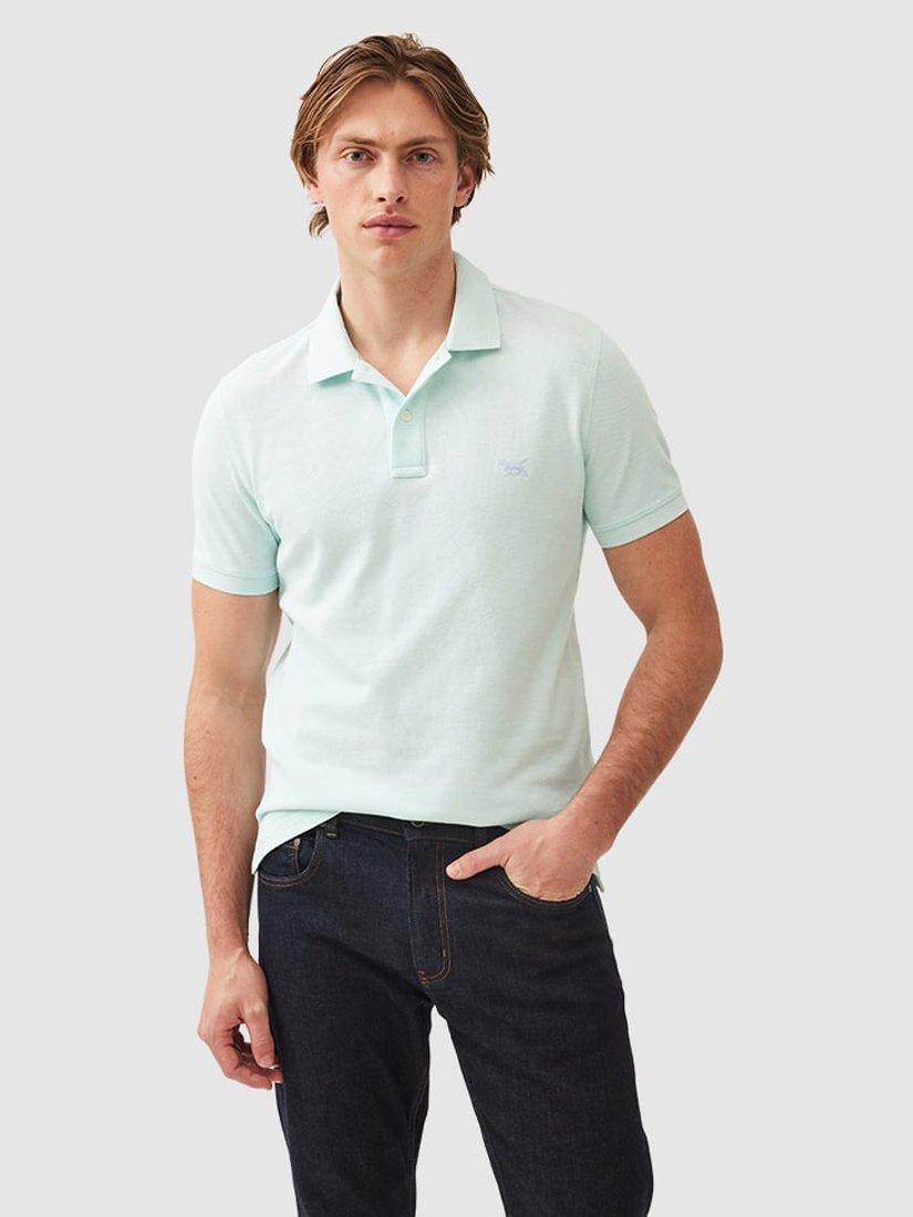 Product image 1 of 5, which shows Rodd & Gunn The Gunn Cotton Slim Fit Short Sleeve Polo Shirt, Cool Mint, XS