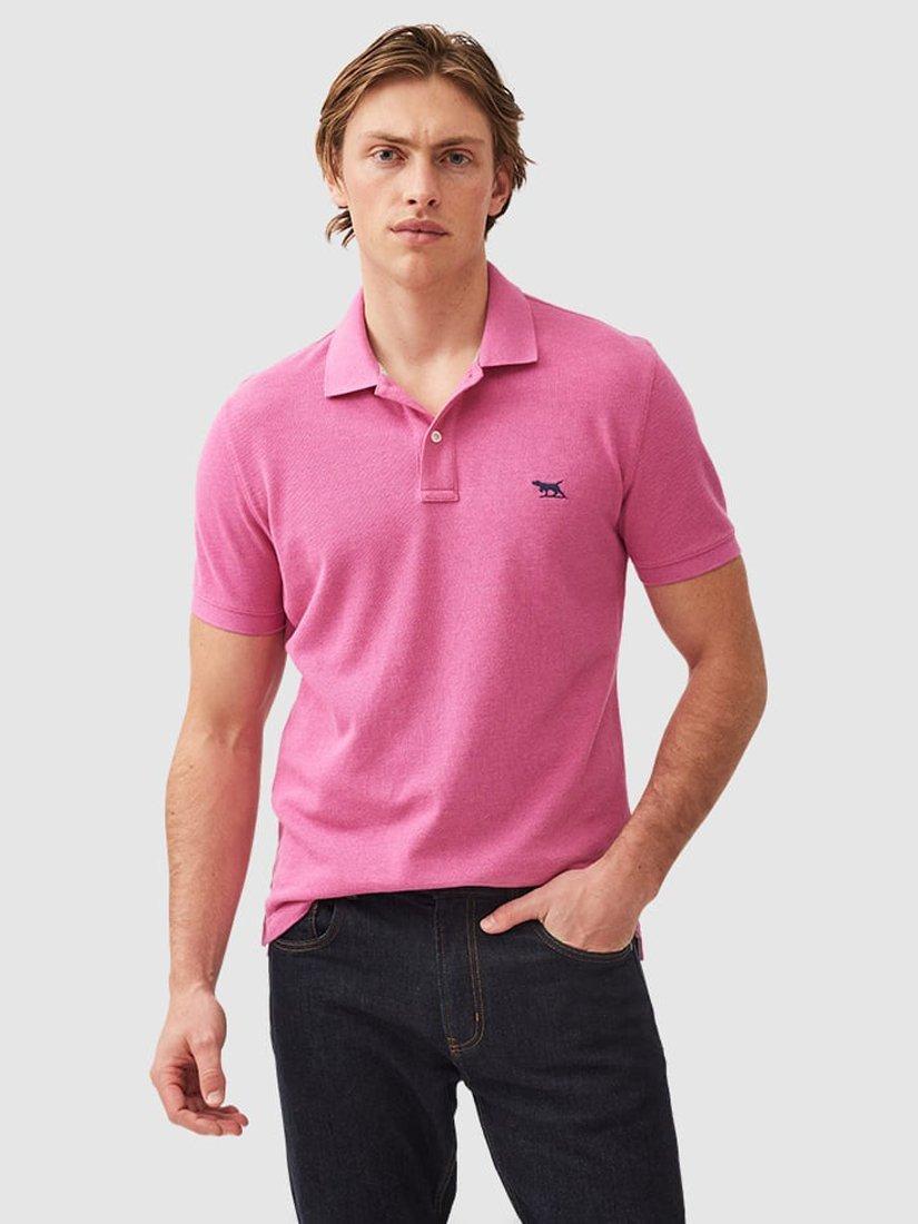 Product image 1 of 5, which shows Rodd & Gunn The Gunn Cotton Slim Fit Short Sleeve Polo Shirt, Flamingo, XS