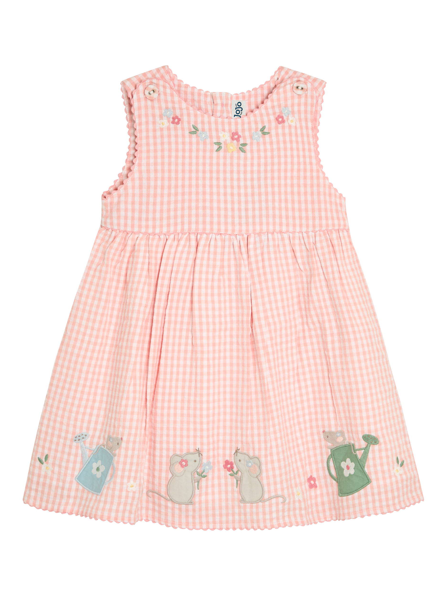 Product image 1 of 3, which shows JoJo Maman Bébé Kids' Mouse Applique Dress, Pink, 6-12 months