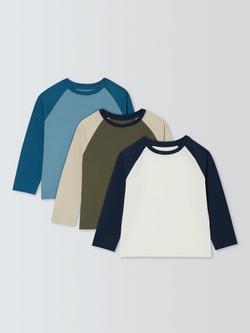 John Lewis Kids' Raglan Sleeve Jersey Tops, Pack of 3, Multi, Multi