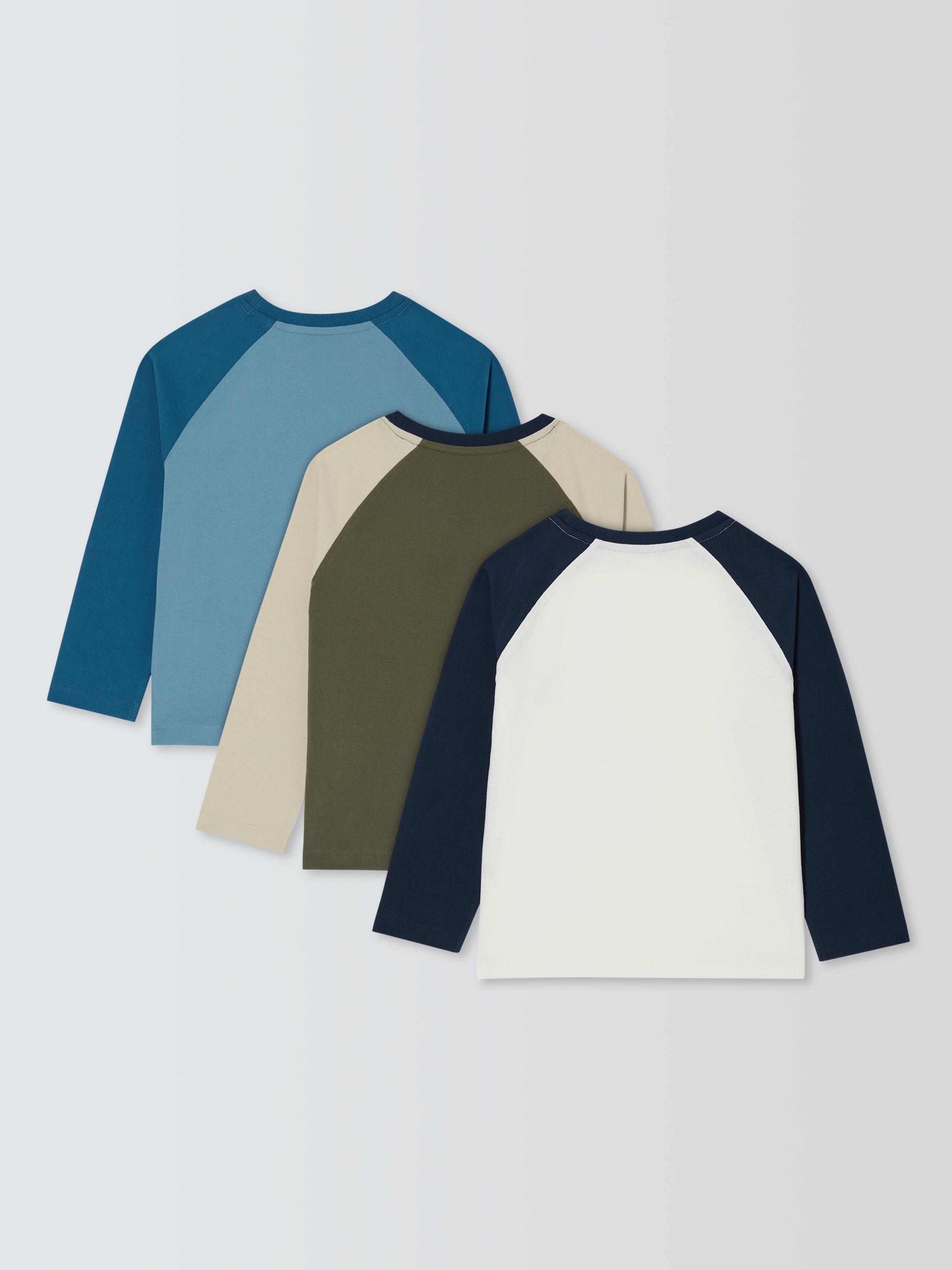 Product image 2 of 3, which shows John Lewis Kids' Raglan Sleeve Jersey Tops, Pack of 3, Multi, 3 years