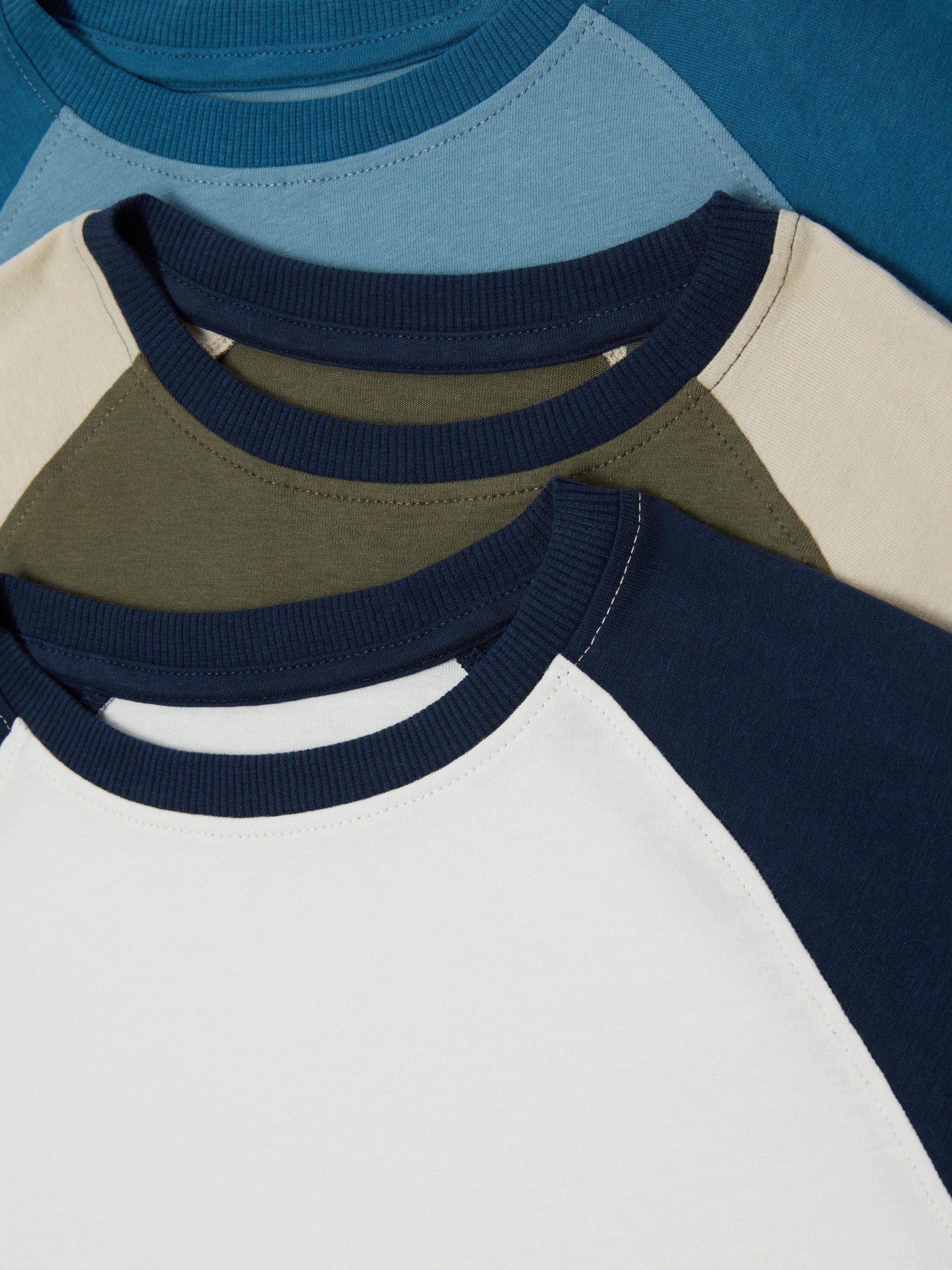 Product image 3 of 3, which shows John Lewis Kids' Raglan Sleeve Jersey Tops, Pack of 3, Multi, 3 years