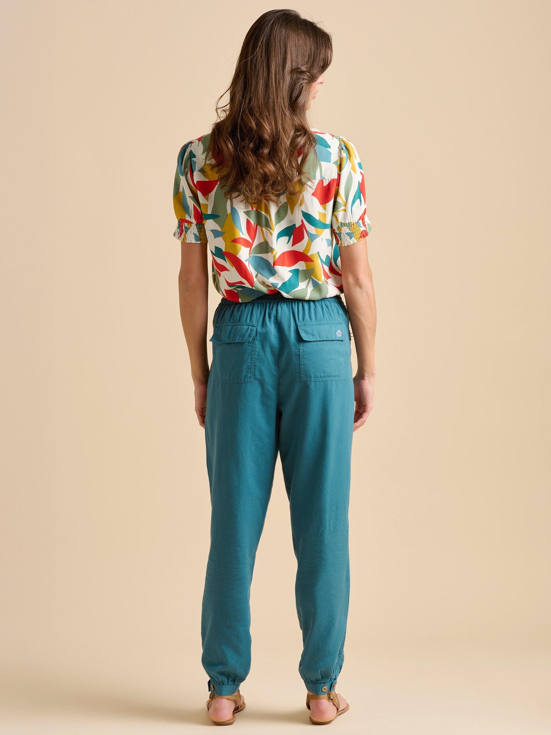 Product image 2 of 5, which shows Brakeburn Cuffed Hem Trousers, Teal, 8