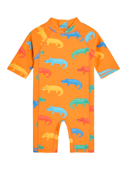 JoJo Maman Bébé Kids' Crocodile Sun Pro Swimsuit, Orange, Orange