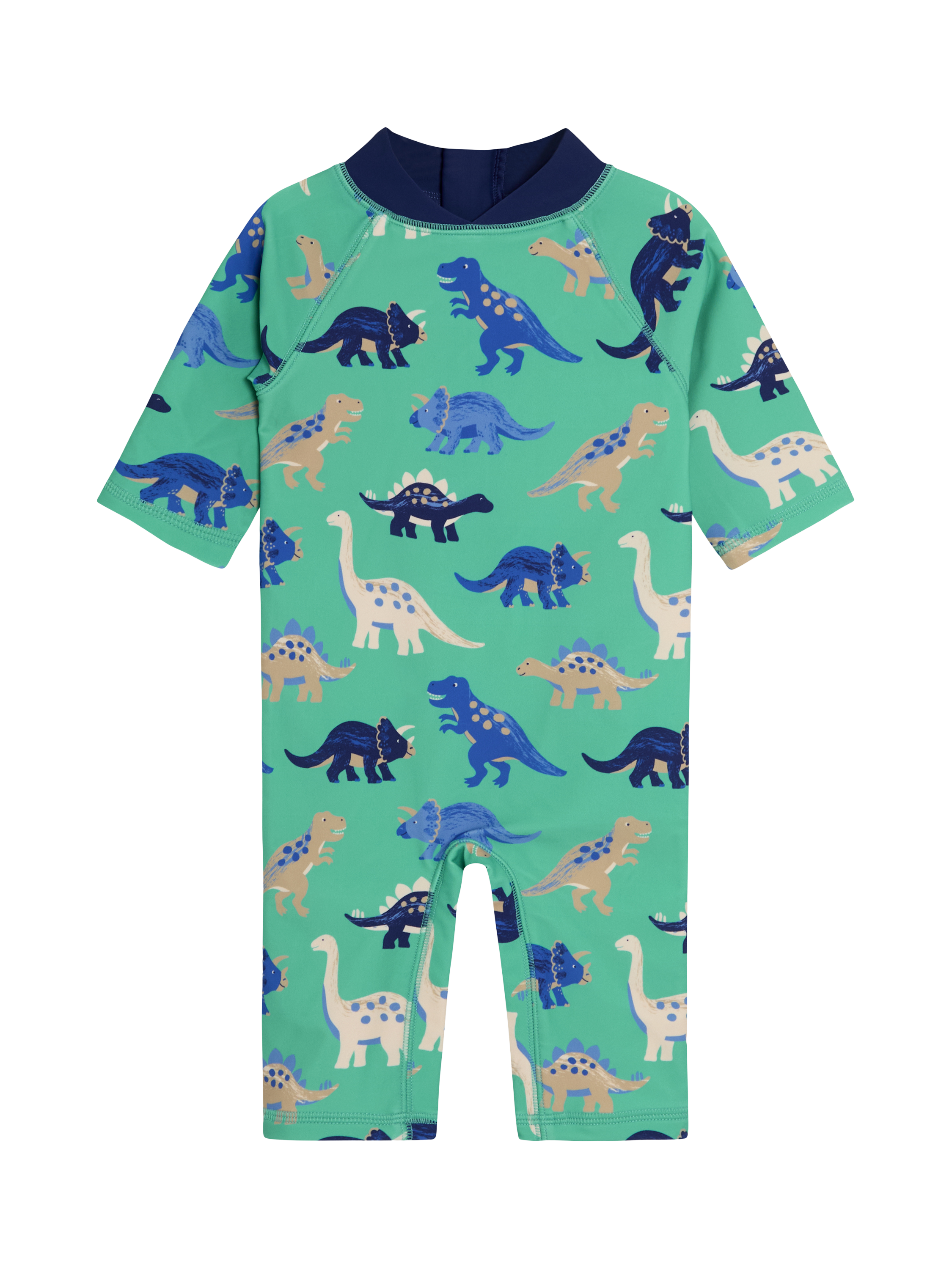 Product image 1 of 3, which shows JoJo Maman Bébé Kids' Dinosaur Sunpro Suit, Turquoise, 0-6 months
