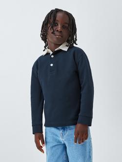 John Lewis Kids' Contrast Collar Rugby Shirt, Blue Navy, Blue Navy