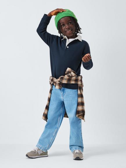 John Lewis Kids' Contrast Collar Rugby Shirt, Blue Navy - view 2, Blue Navy
